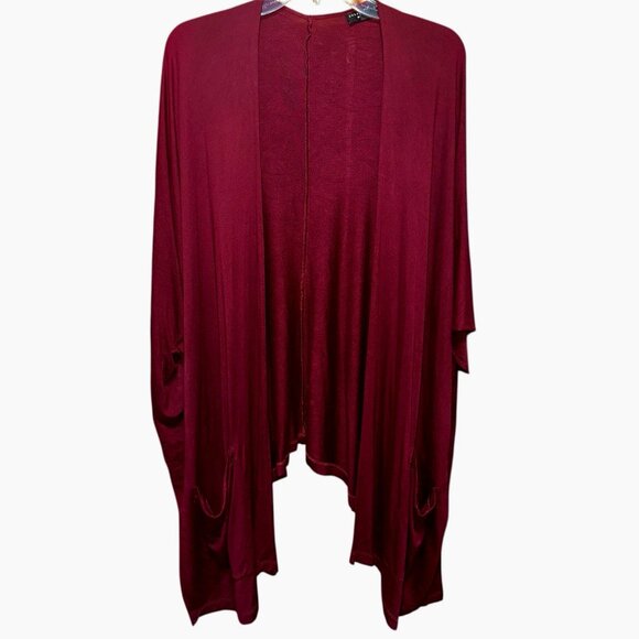 Susan Graver Weekend Women Burgundy Liquid Knit Relaxed Poncho Wrap Casual XL - Picture 1 of 6